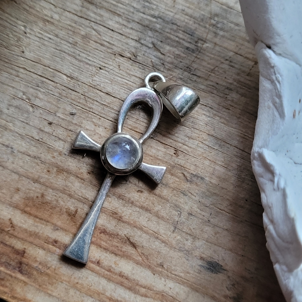 Sterling silver moonstone ankh pendent